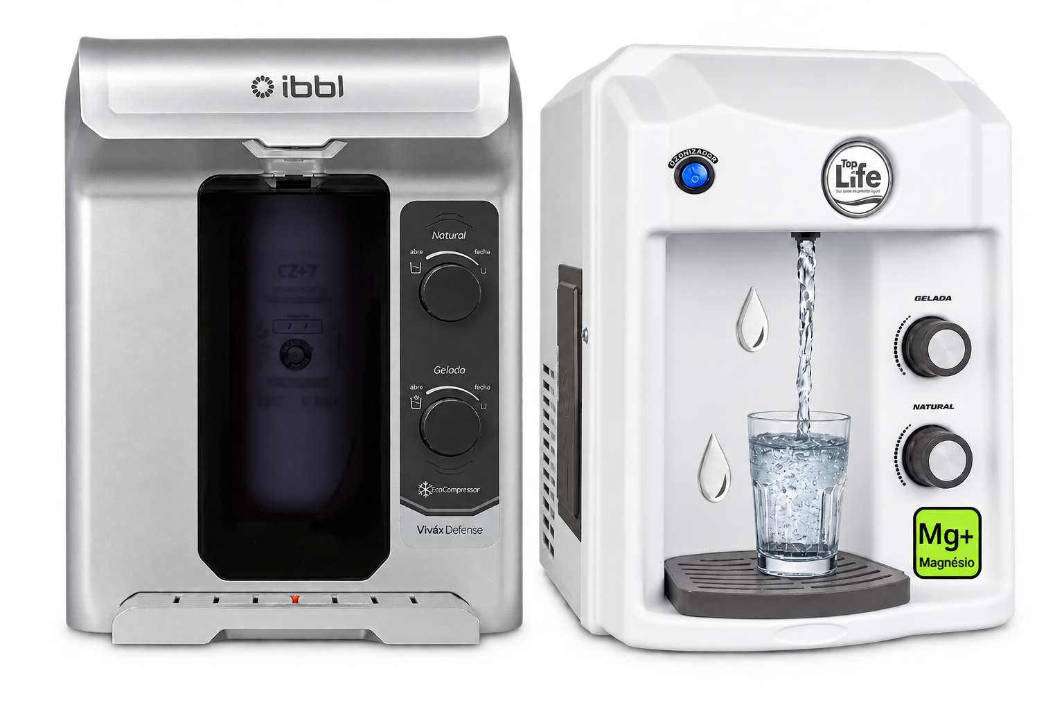 Purificadores IBBL Viváx Defense prata e Top Life HE OXI Mg+ branco